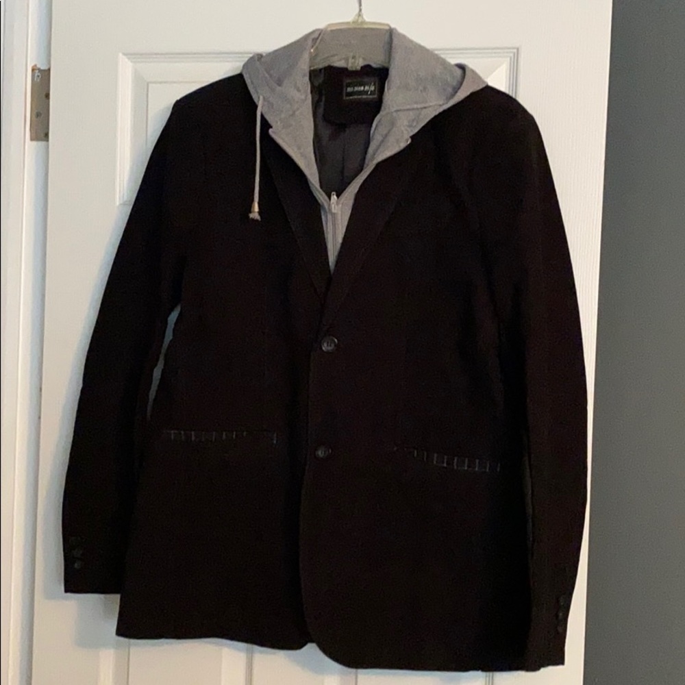 Blazer with detachable hood.